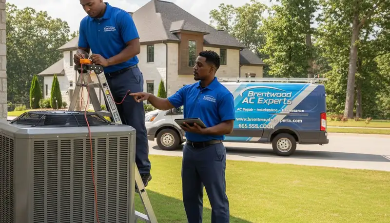 Professional AC repair technician servicing residential air conditioner in Nashville TN
