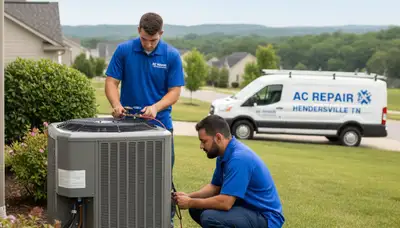 Professional AC repair technician servicing air conditioner unit in Nashville, TN