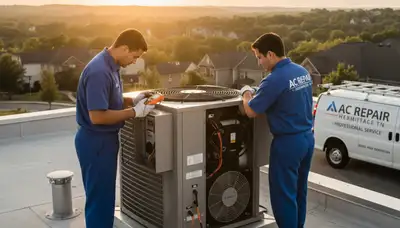 Professional AC repair technician servicing air conditioner unit in Nashville TN home