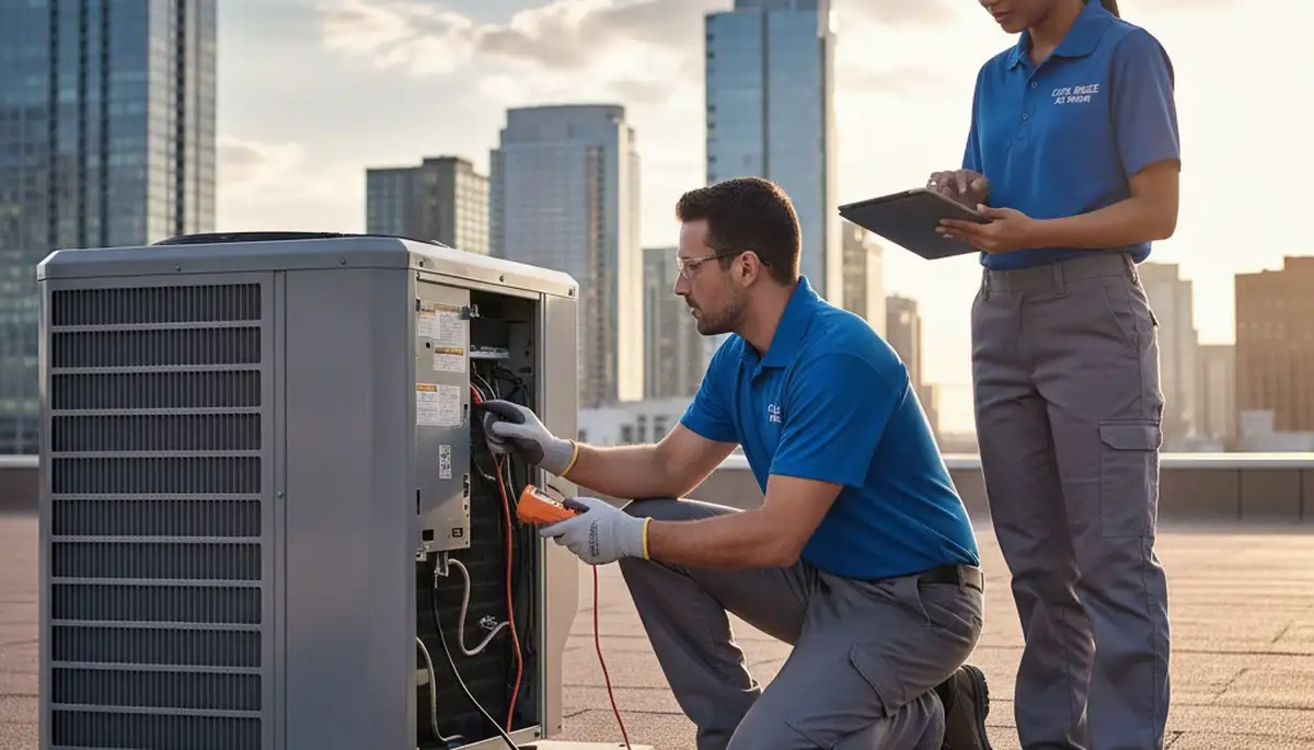 Technician performing AC repair in Nashville TN home for Five Star Cooling service