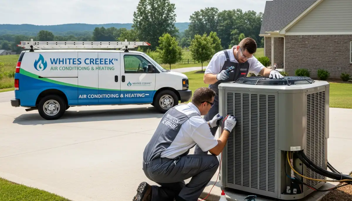 HVAC technician performing AC repair service in Nashville TN home