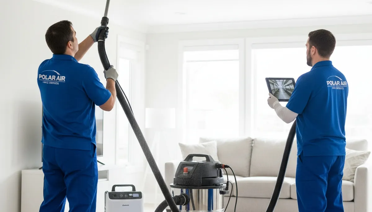 Technician cleaning air ducts for HVAC system in Nashville TN home | Five Star Cooling air duct service