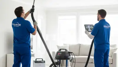 Technician cleaning air ducts for HVAC system in Nashville TN home | Five Star Cooling air duct service