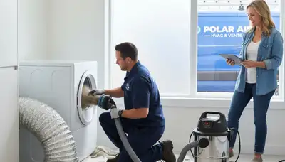 Technician performing dryer vent cleaning service in Nashville, TN for Five Star Cooling