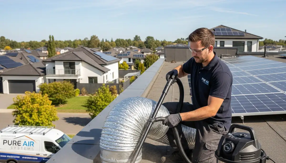 Technician performing professional dryer vent cleaning service in Nashville, TN home
