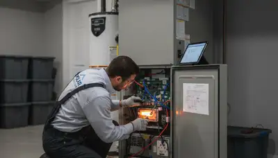 Technician performing furnace repair service in Nashville, TN for Five Star Cooling
