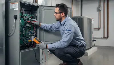Technician performing furnace repair for home heating system in Nashville, TN
