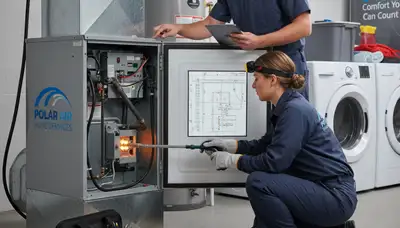 Technician performing heating repair on furnace in Nashville TN home by Five Star Cooling