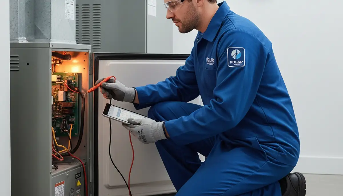 Technician performing furnace heating repair service in Nashville, TN home