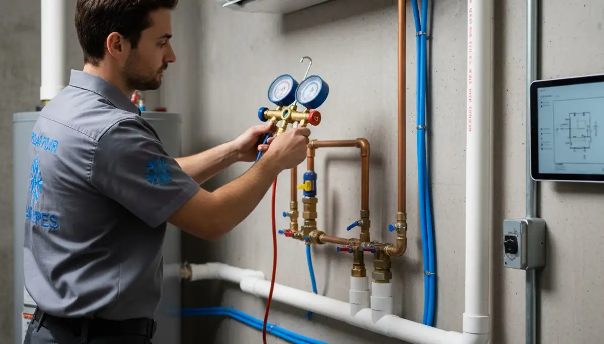 Licensed plumber repairing kitchen sink in Nashville, TN for Five Star Cooling plumbing services