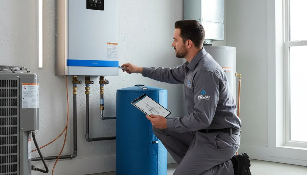 Technician fixing residential water heater in Nashville, TN for Five Star Cooling repair service