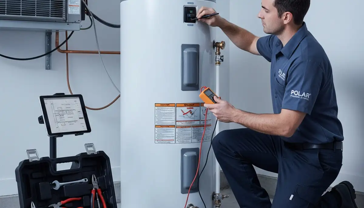 Technician repairing water heater system in Nashville, TN home for Five Star Cooling service